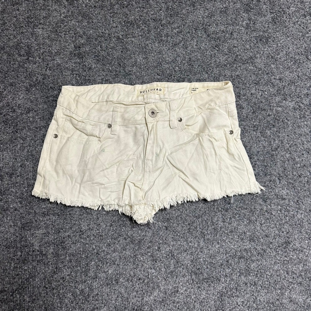 Bullhead Denim Shorts Womens Size 5 Off-White Low Rise Frayed Hem Casual Cotton